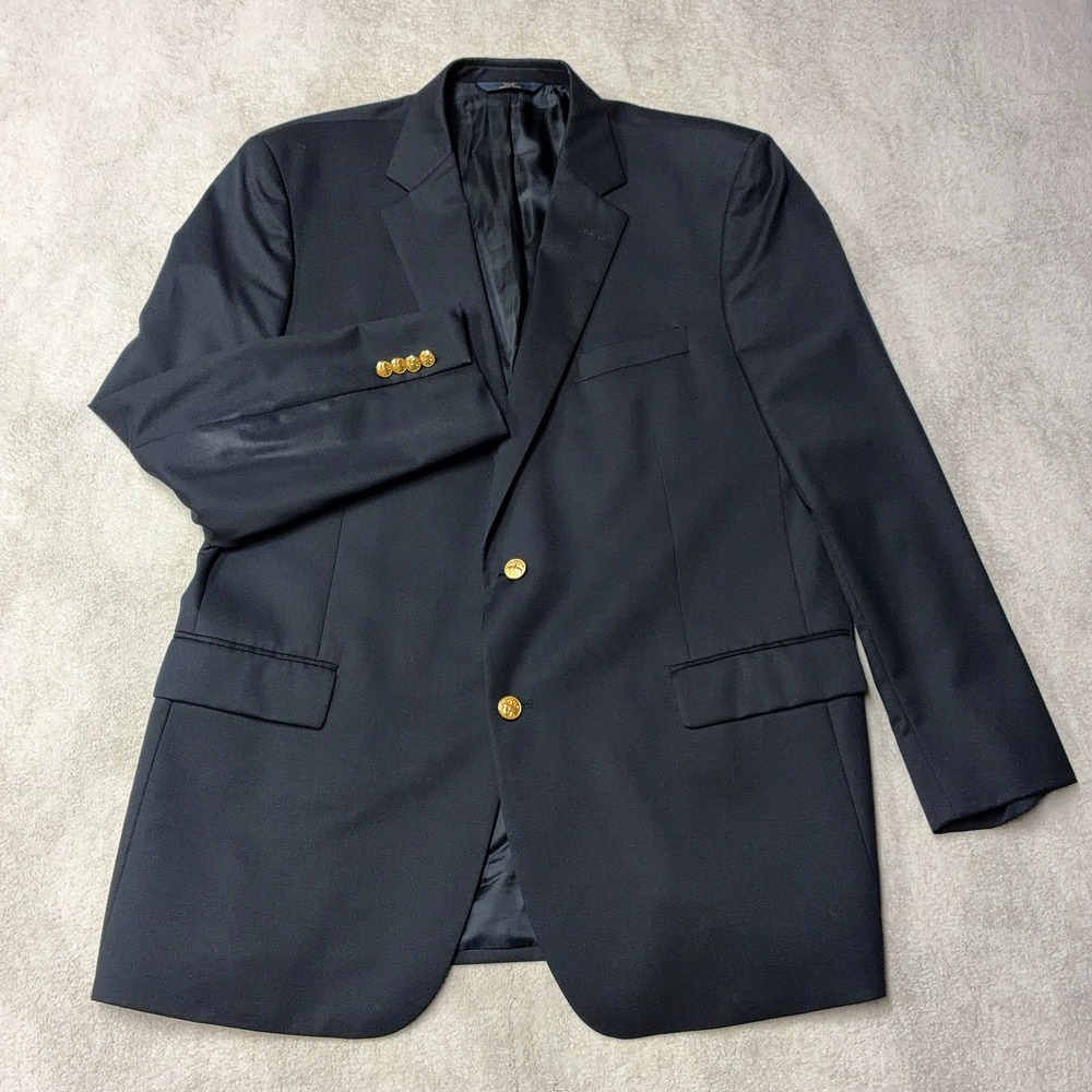 Brooks Brothers 346 Blazer Men 46L Madison Fit Navy Gold Buttons 100% Wool